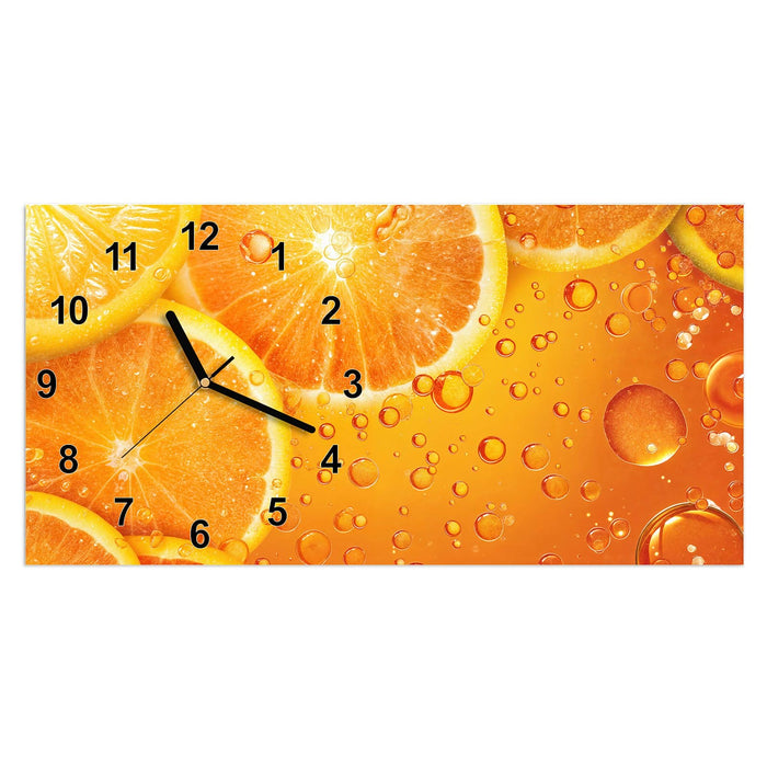 Wanduhr Erfrischende Orange aus Glas – Querformat 60 × 30 cm mit Ziffernblatt Modern
