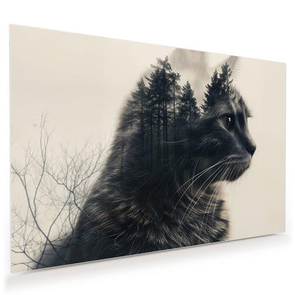 Wandbild mit dem Motiv Katzenprofil mit Wald