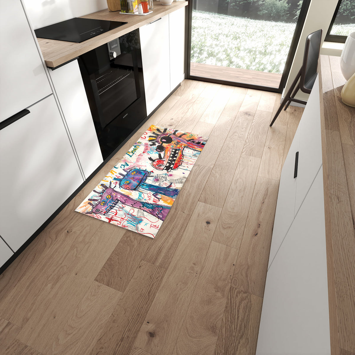 Langlebiger Küchenläufer mit Motiv Kreatives Graffiti in moderner Küche #grösse_60 x 120 cm
