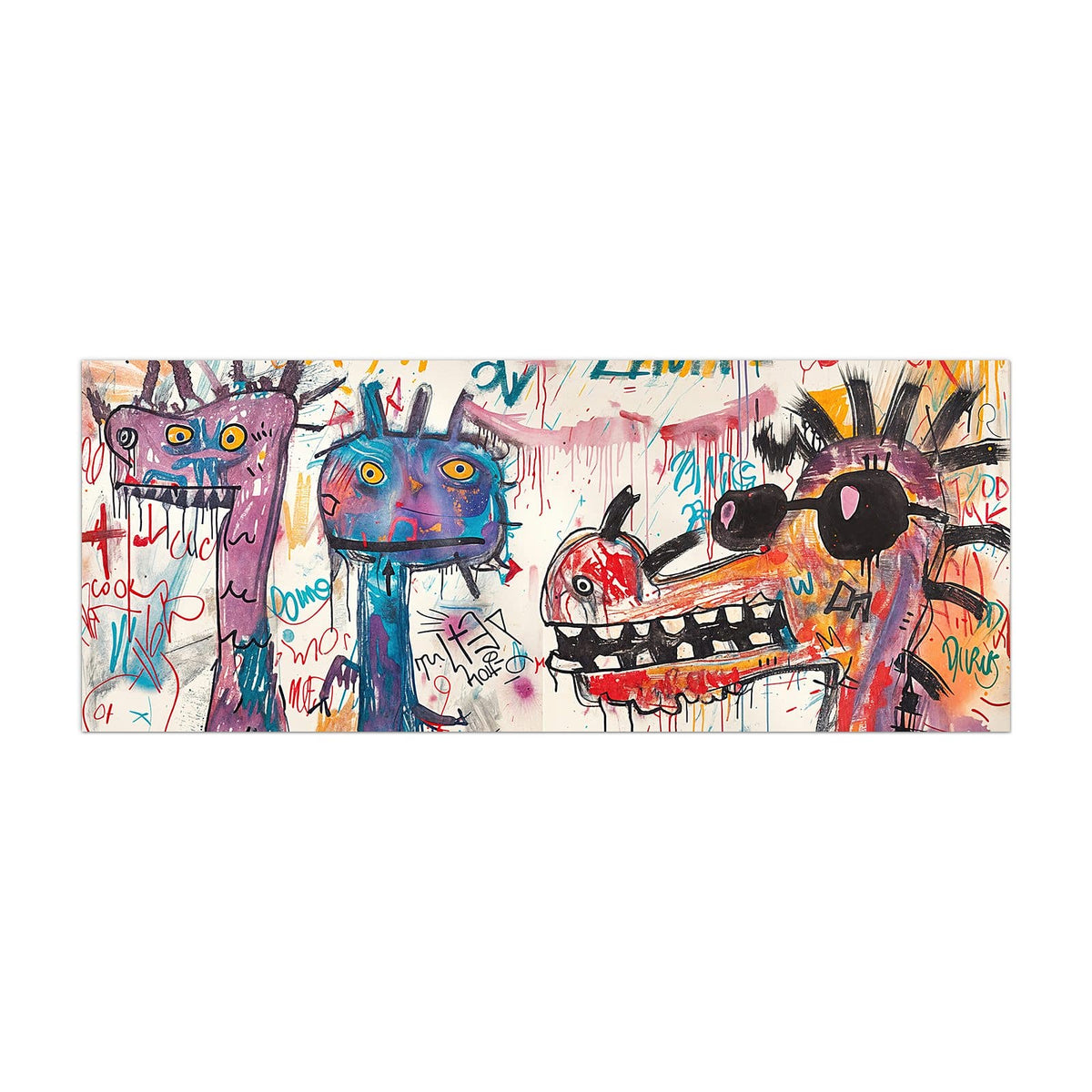 Küchenrückwand aus Glas Graffiti-Monster im Hochformat, Motiv bildfüllend von vorn