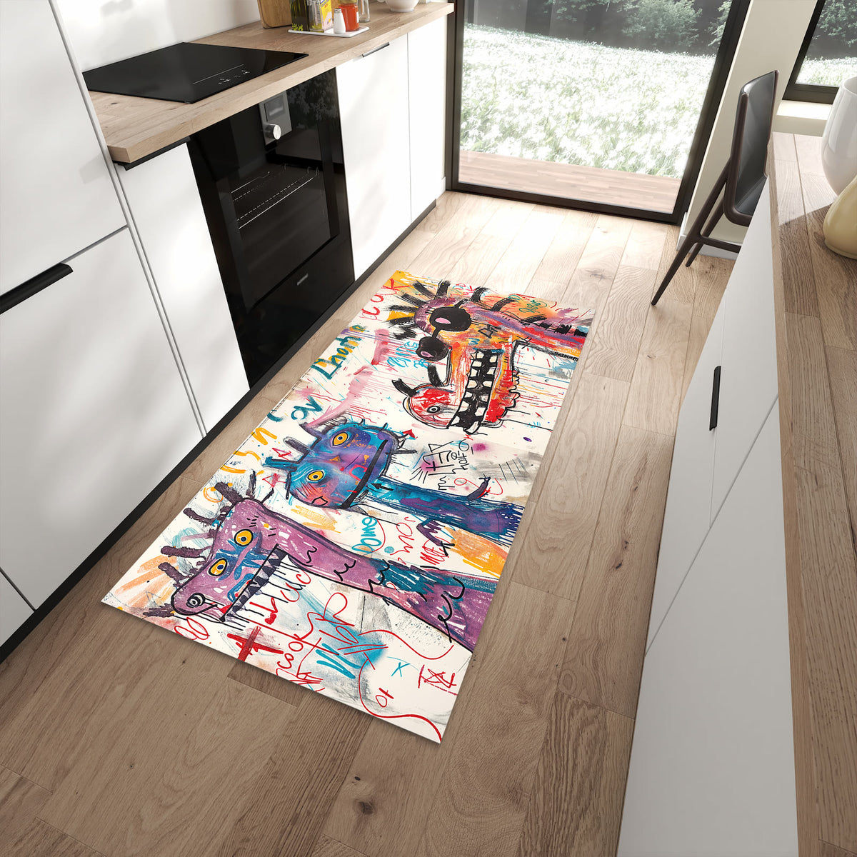 Abriebfester Küchenteppich mit Motiv Kreatives Graffiti in moderner Küche