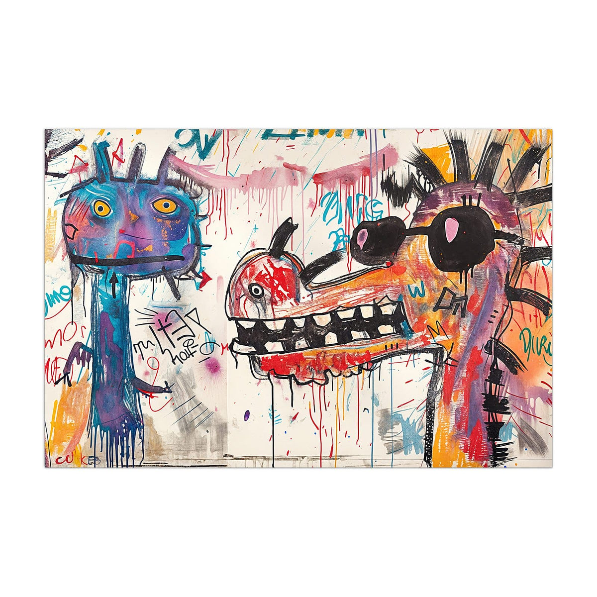 Küchenrückwand aus Glas Graffiti-Monster im Hochformat, Motiv bildfüllend von vorn