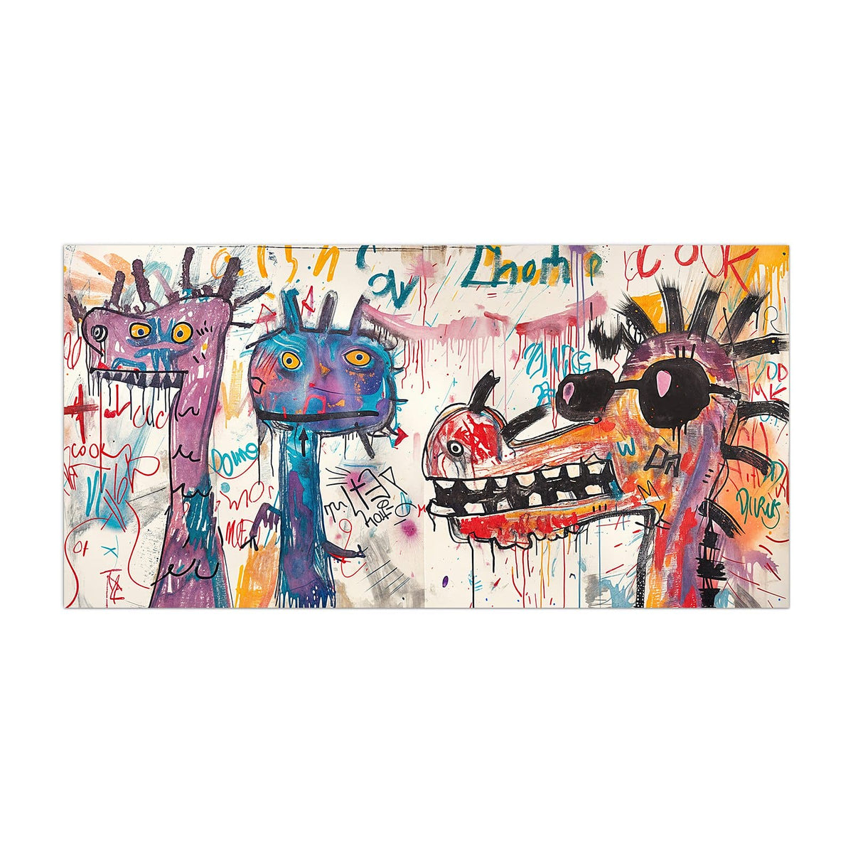 Küchenrückwand aus Glas Graffiti-Monster im Hochformat, Motiv bildfüllend von vorn