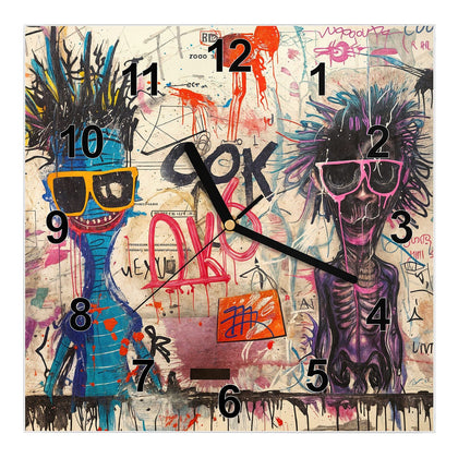 Wanduhr Quadratisch mit dem Motiv Graffiti-Figuren