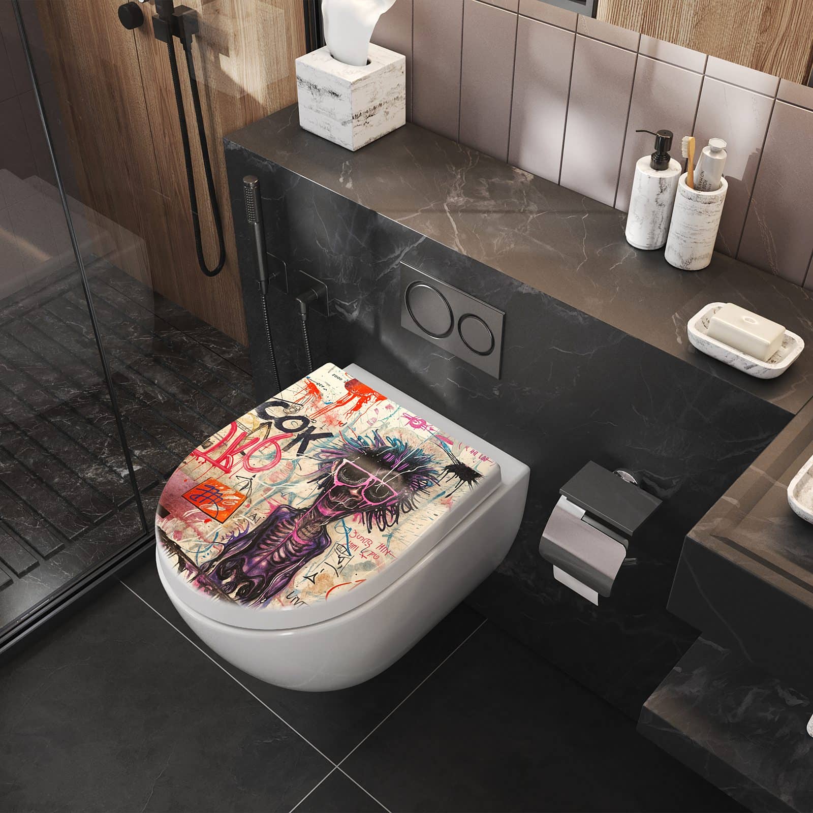 WC-Sitz mit Absenkautomatik Graffiti Tiere
