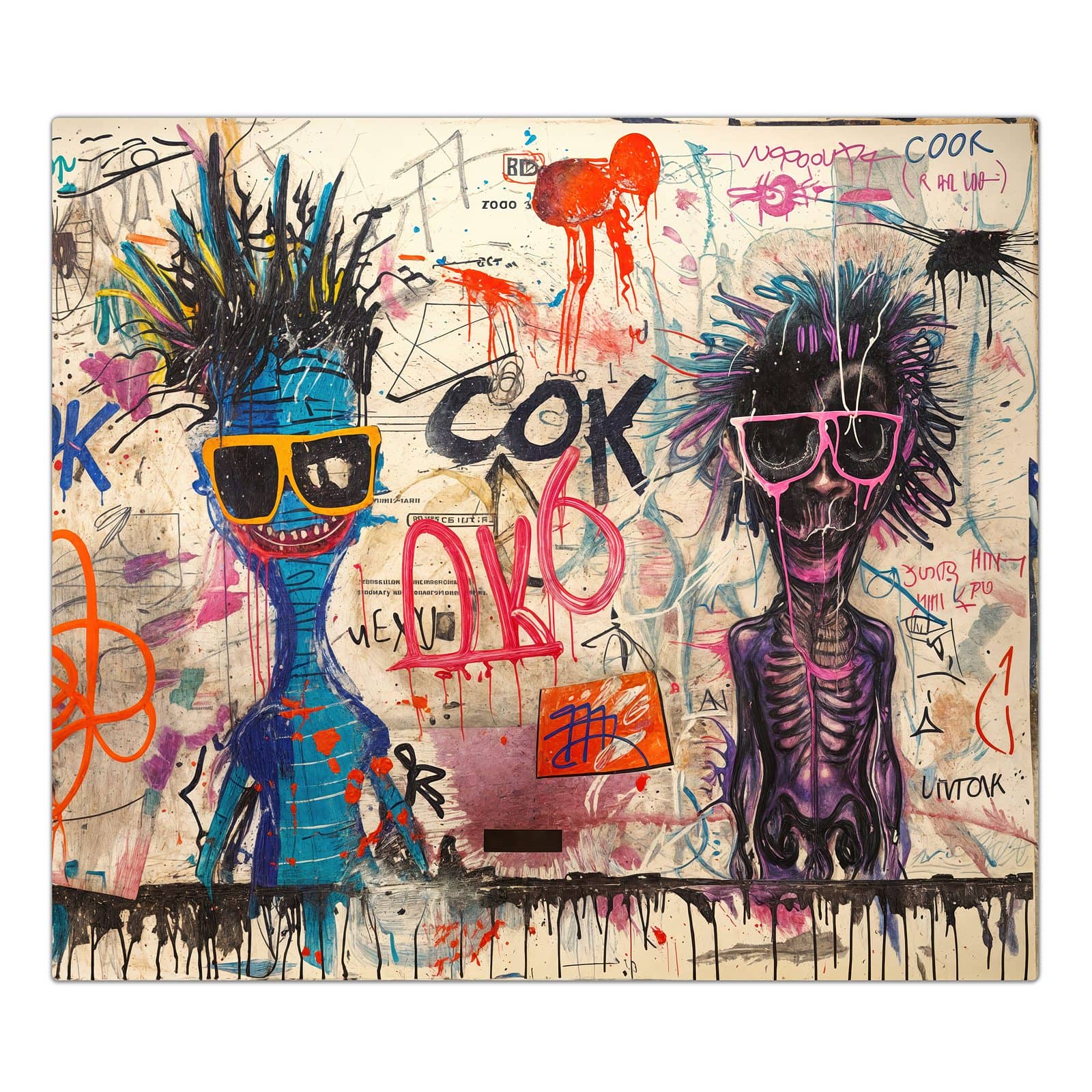 1-teilige Glasabdeckplatte für Ceranfeld mit Graffiti Tiere-Motiv in der Frontansicht #grösse_1-Teilig (60x52cm)