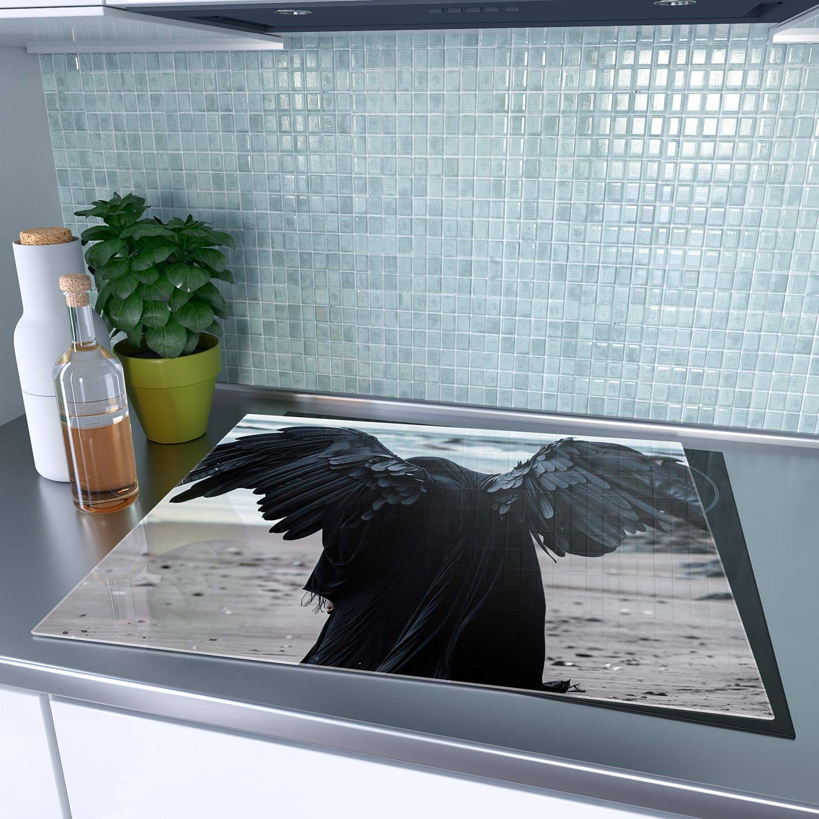 1-teilige Herdabdeckplatte mit Geflügelter Wanderer-Motiv auf dem Ceranfeld