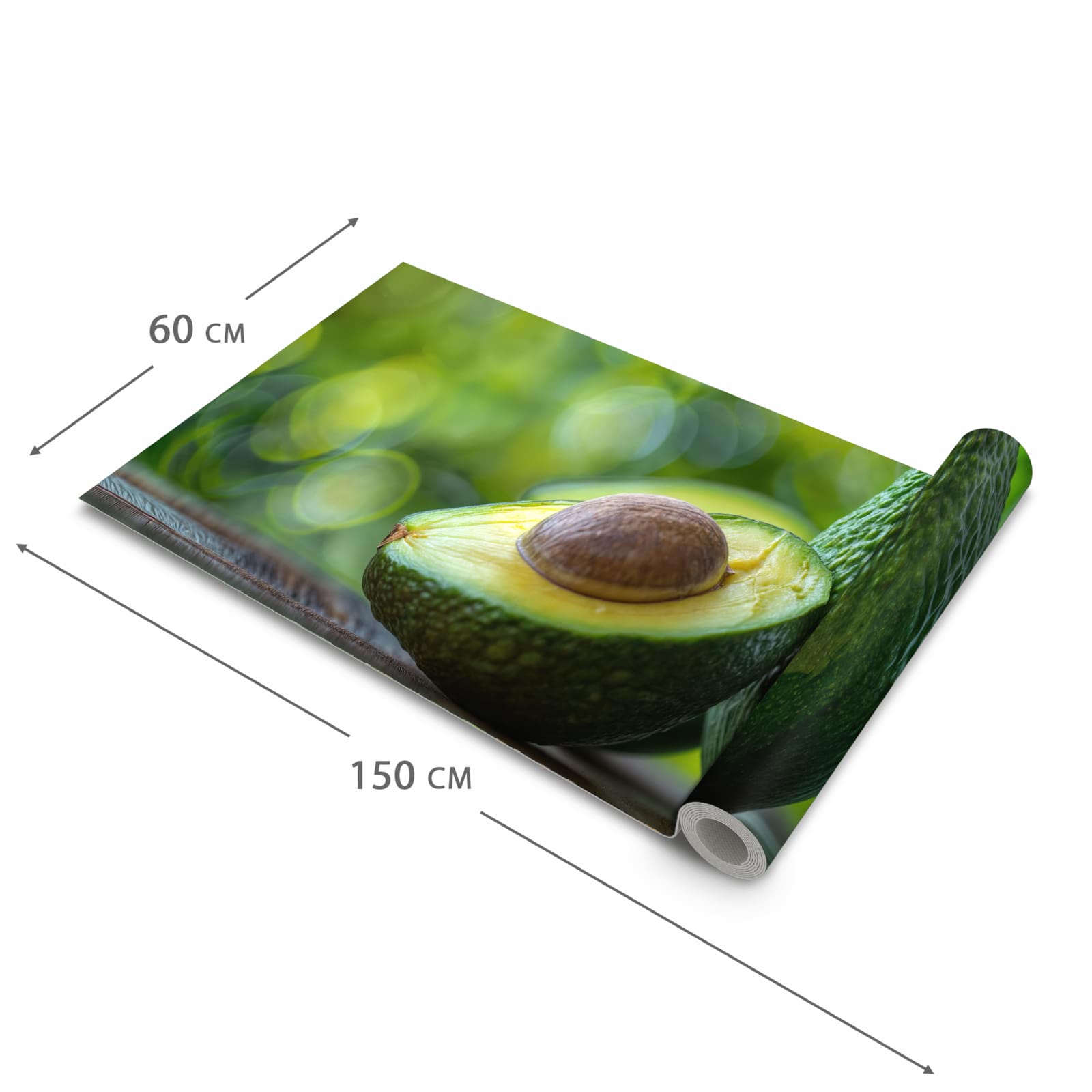 Flacher Küchenläufer nach Maß mit Motiv Avocado Anschnitt in der Größe 90x180 cm