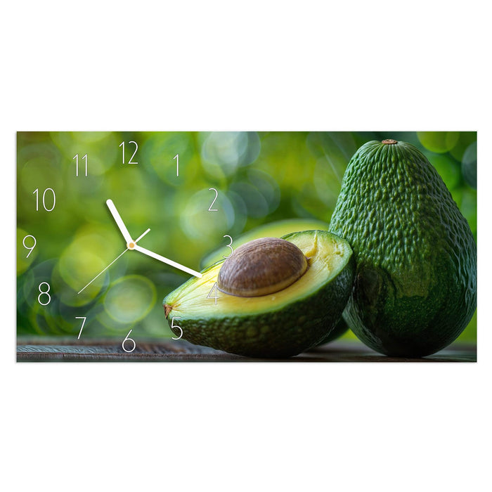 Wanduhr Avocado Anschnitt aus Glas – Querformat 60 × 30 cm mit Ziffernblatt Elegant