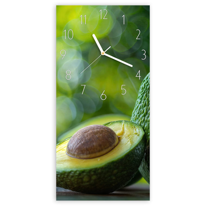 Wanduhr Avocado Anschnitt aus Glas – Hochformat 30 × 60 cm mit Ziffernblatt Elegant