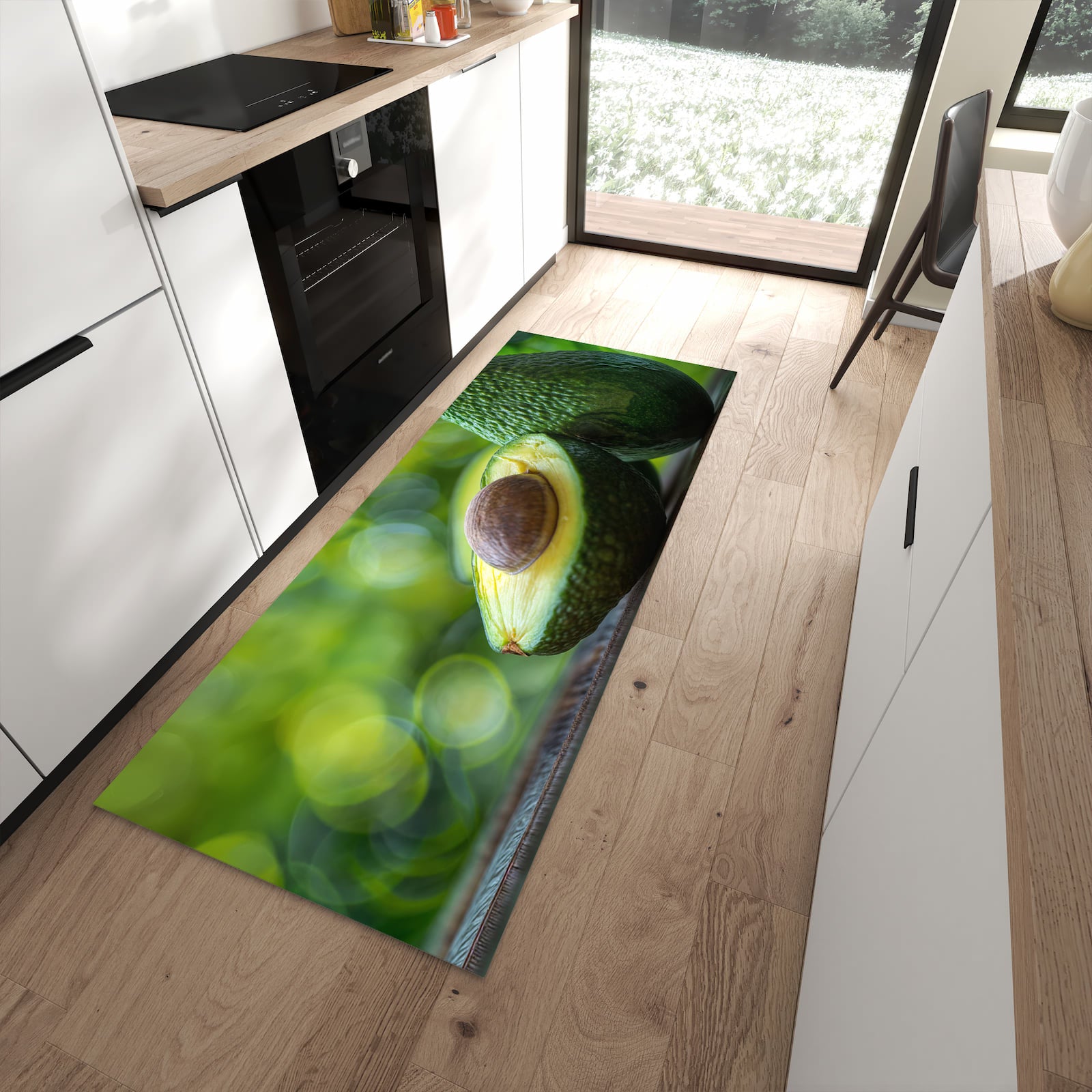 Küchenteppich mit Motiv Avocado Anschnitt für angenehme Haptik in moderner Küche
