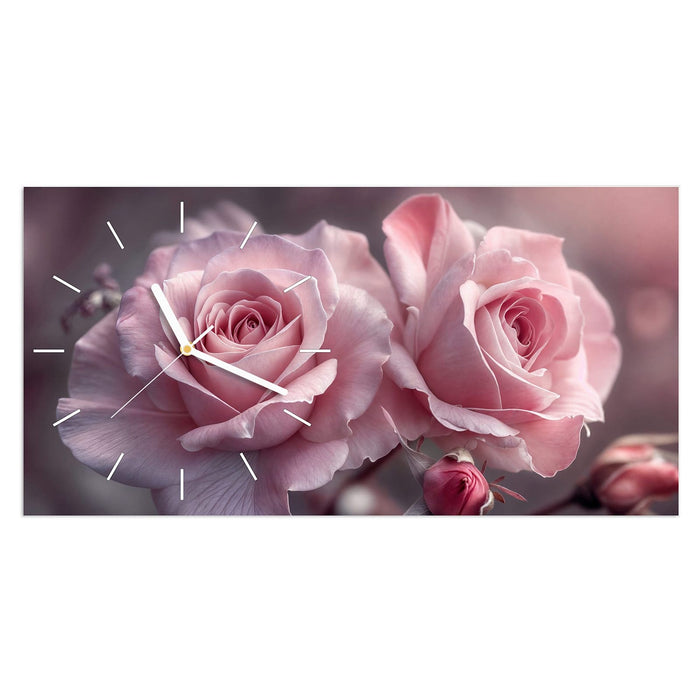 Wanduhr Romantische Rosen aus Glas – Querformat 60 × 30 cm mit Ziffernblatt Linie