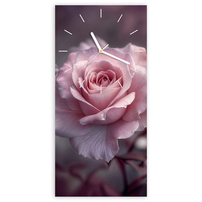 Wanduhr Romantische Rosen aus Glas – Hochformat 30 × 60 cm mit Ziffernblatt Linie