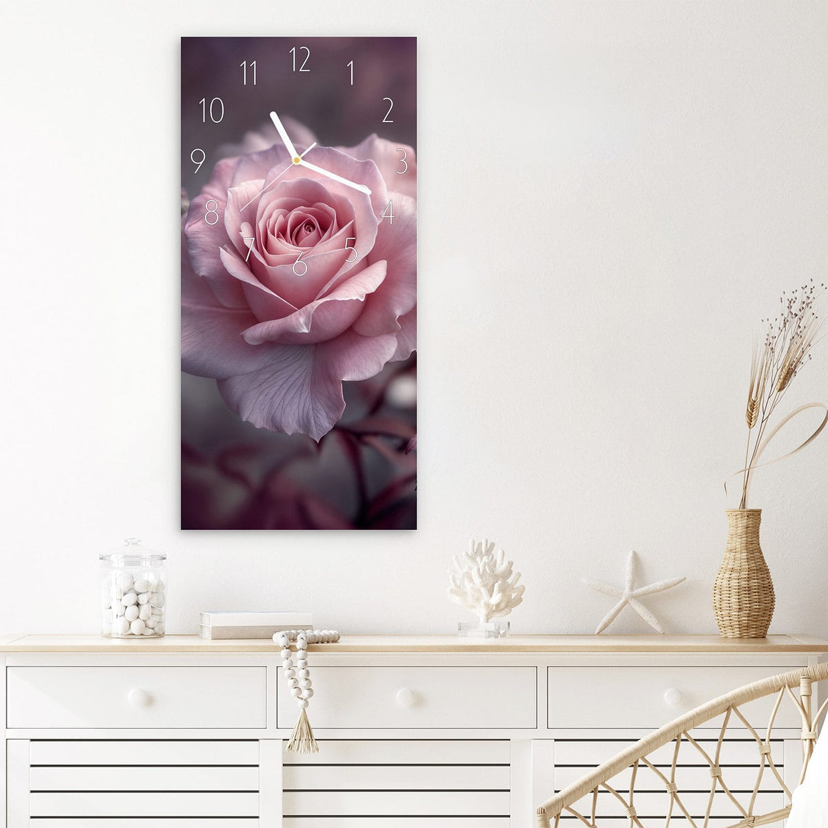 Wanduhr Romantische Rosen aus Glas – Zwei üppige Rosen in Pastell