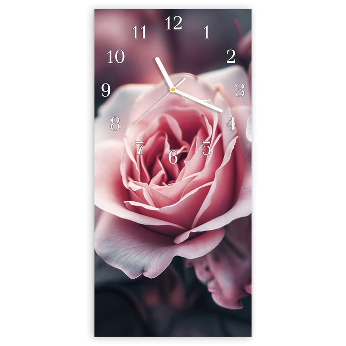 Wanduhr Rosenblüten Duo aus Glas – Hochformat 30 × 60 cm mit Ziffernblatt Klassisch
