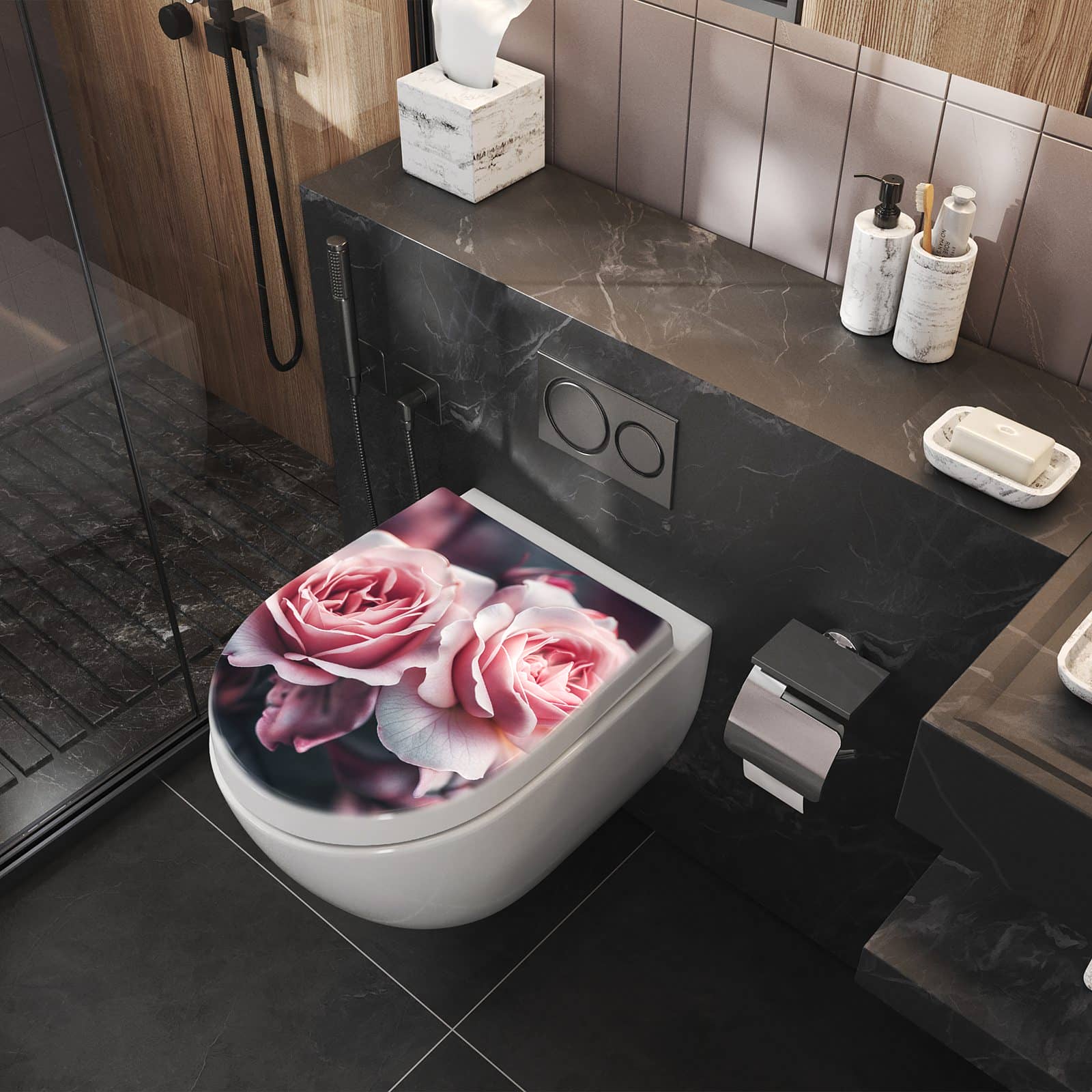 WC-Sitz mit Absenkautomatik Rosenblüten Duo