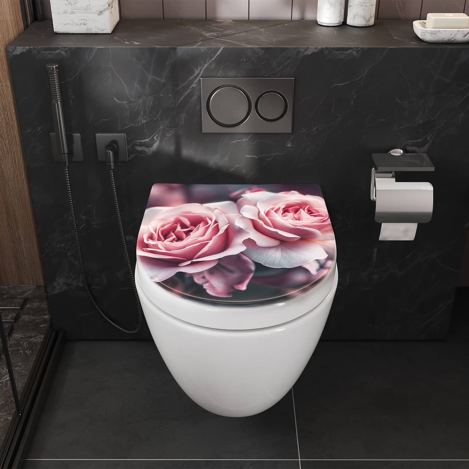 WC-Sitz mit Absenkautomatik Rosenblüten Duo