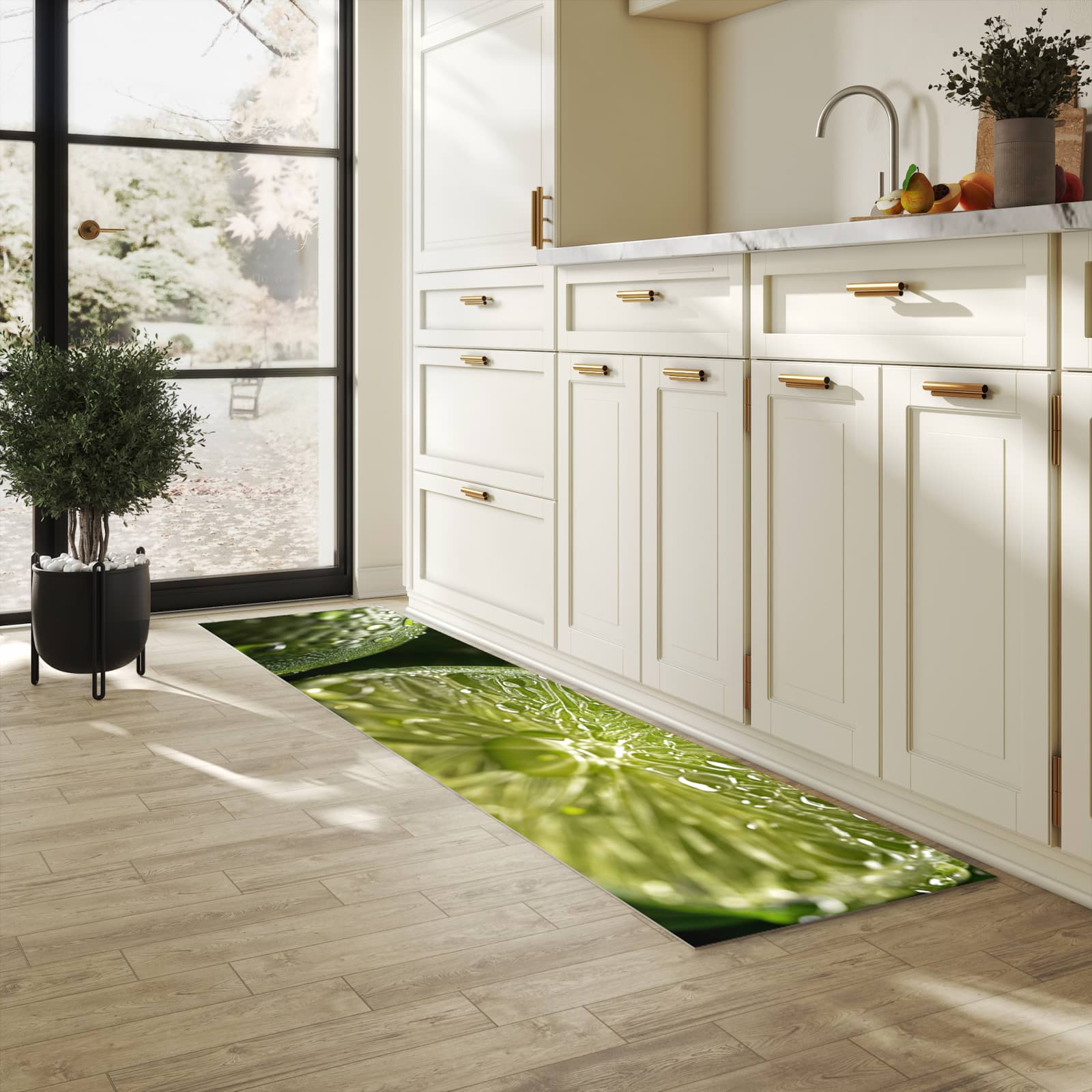 Abriebfester Läufer für die Küche mit Motiv Limetten von Frische in heller Küche