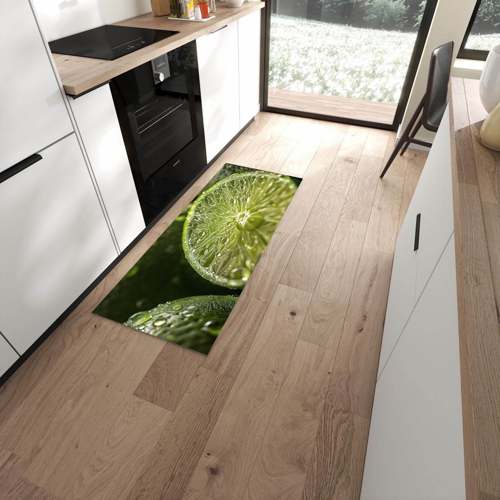 Formstabiler langer Teppich mit Motiv Limetten von Frische in moderner Küche #grösse_60 x 150 cm