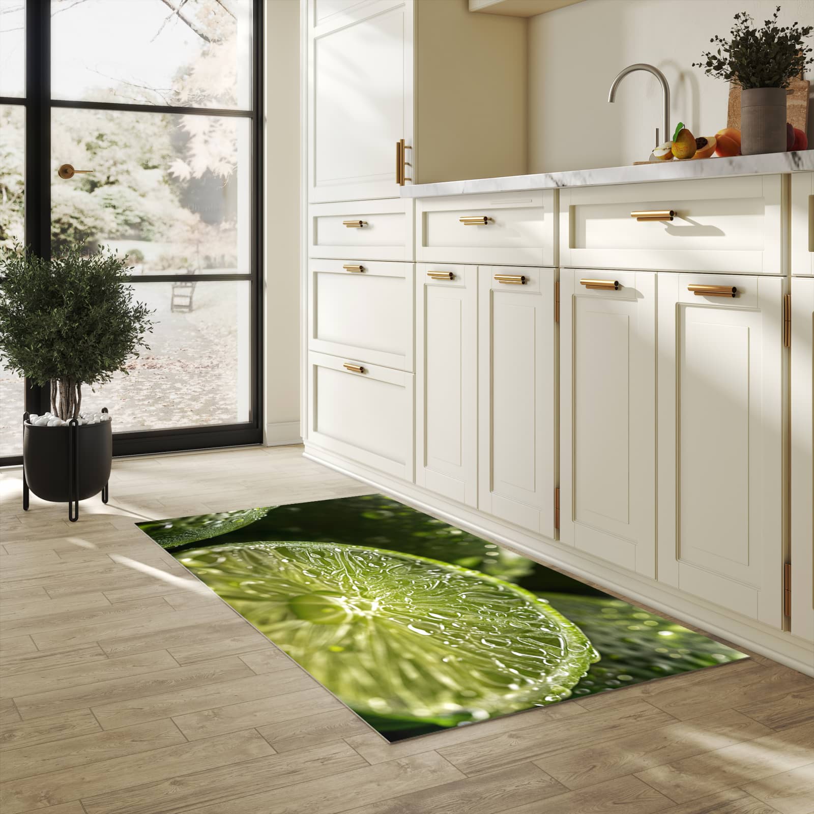 Langlebiger Teppichläufer mit Motiv Limetten von Frische in heller Küche