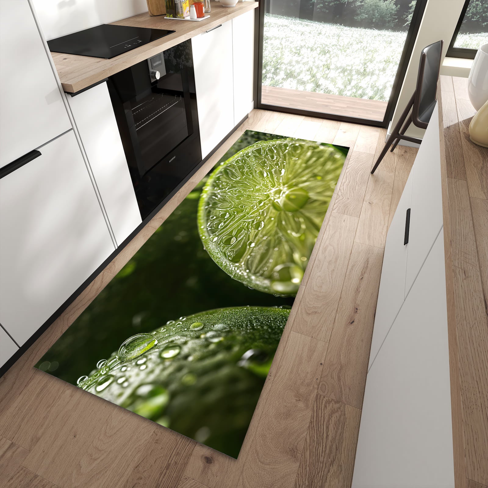 Langlebiger Küchenteppich mit Motiv Limetten von Frische in moderner Küche