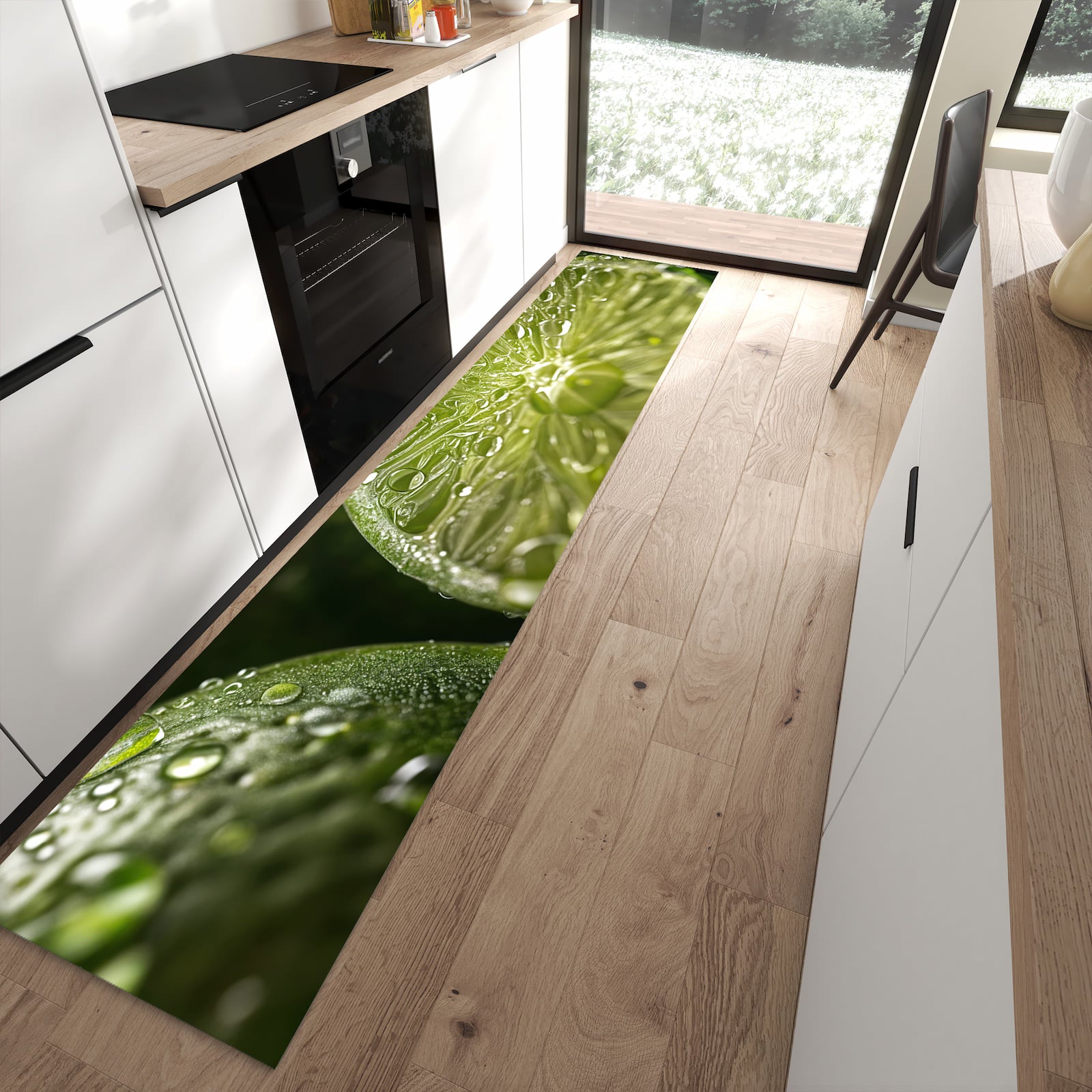 Abriebfester Küchenteppich mit Motiv Limetten von Frische in moderner Küche