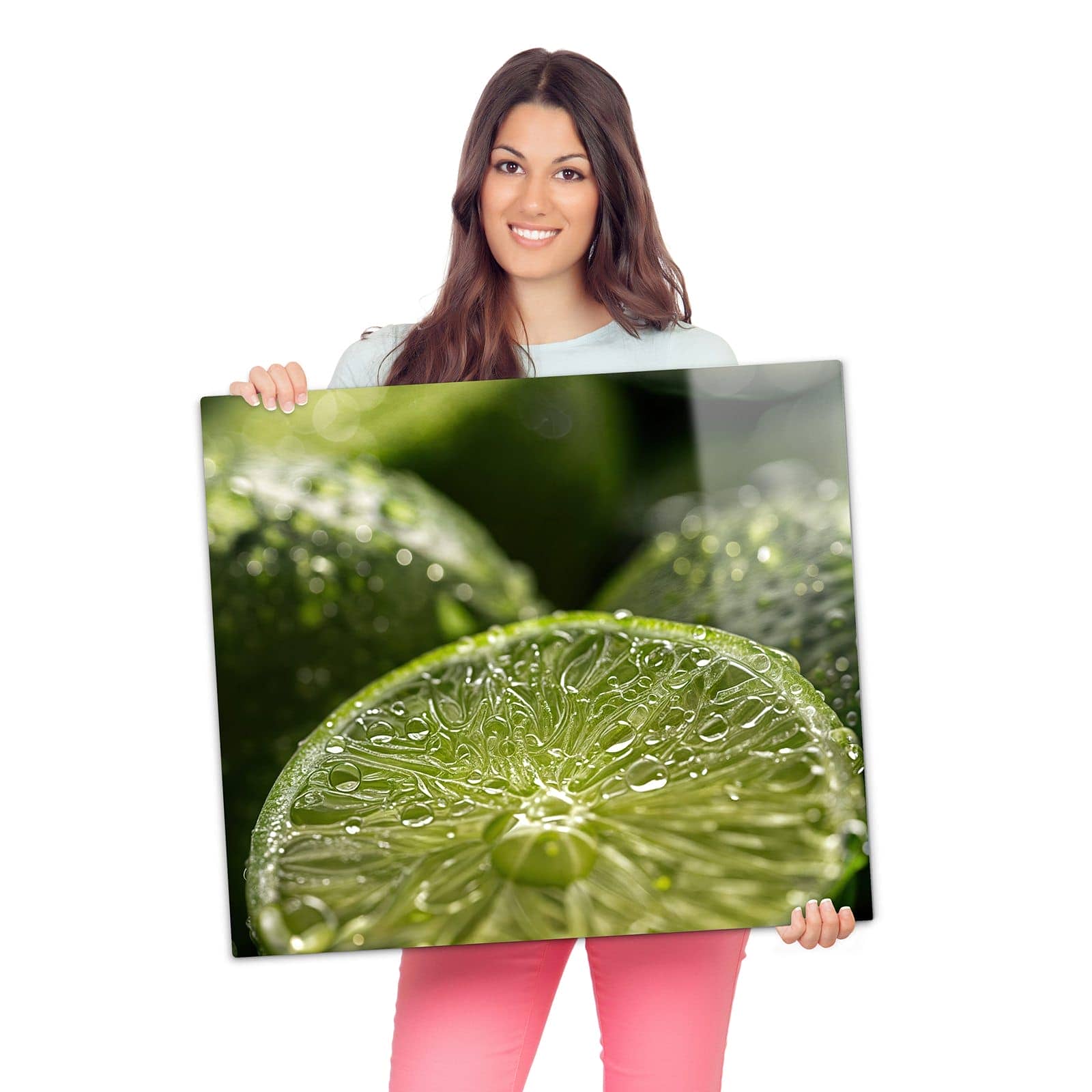 1-teilige Herdabdeckung mit Limetten mit Wassertropfen-Motiv wird zur Größendarstellung gehalten