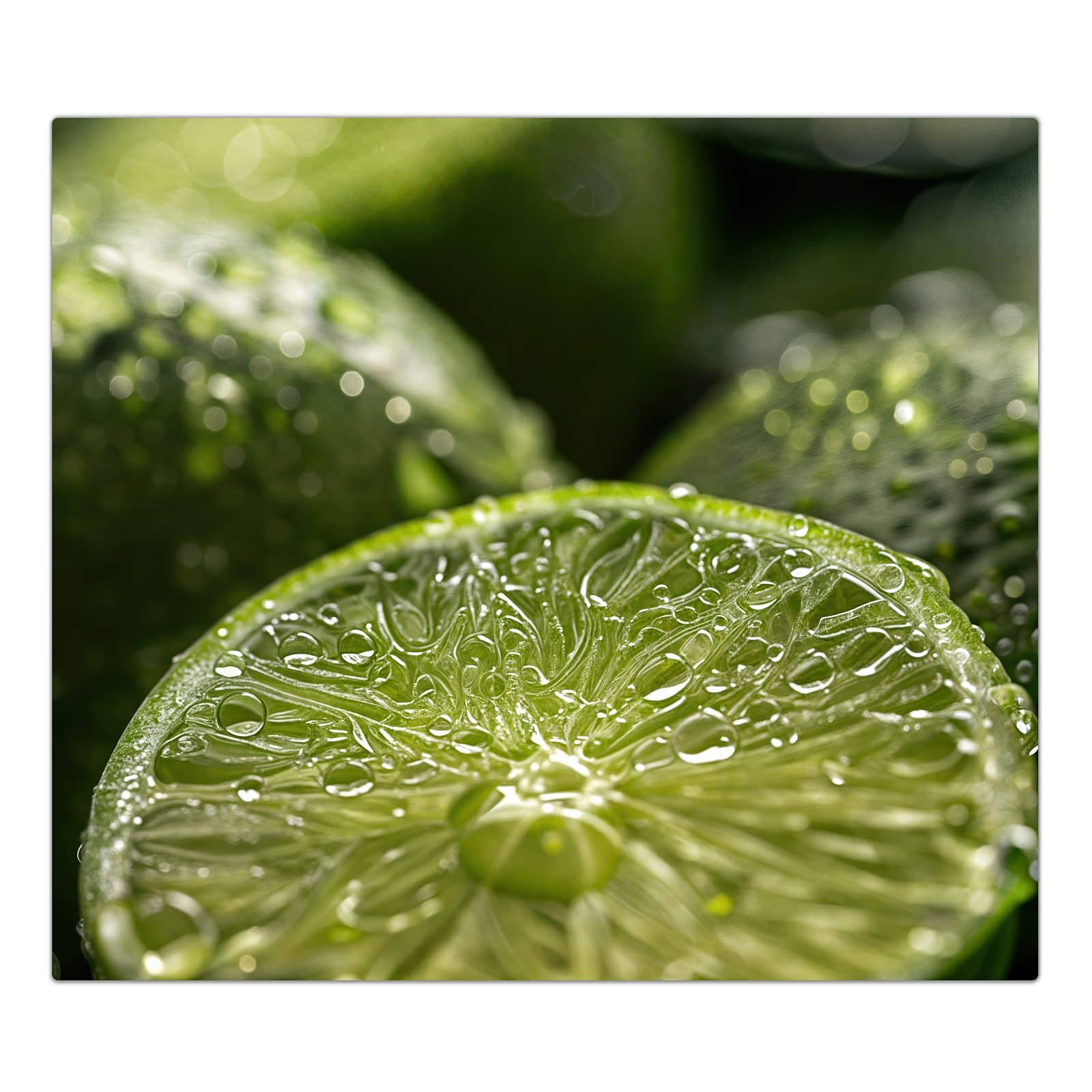 1-teilige Abdeckplatte für Ceranfeld mit Limetten mit Wassertropfen-Motiv in der Frontansicht #grösse_1-Teilig (60x52cm)