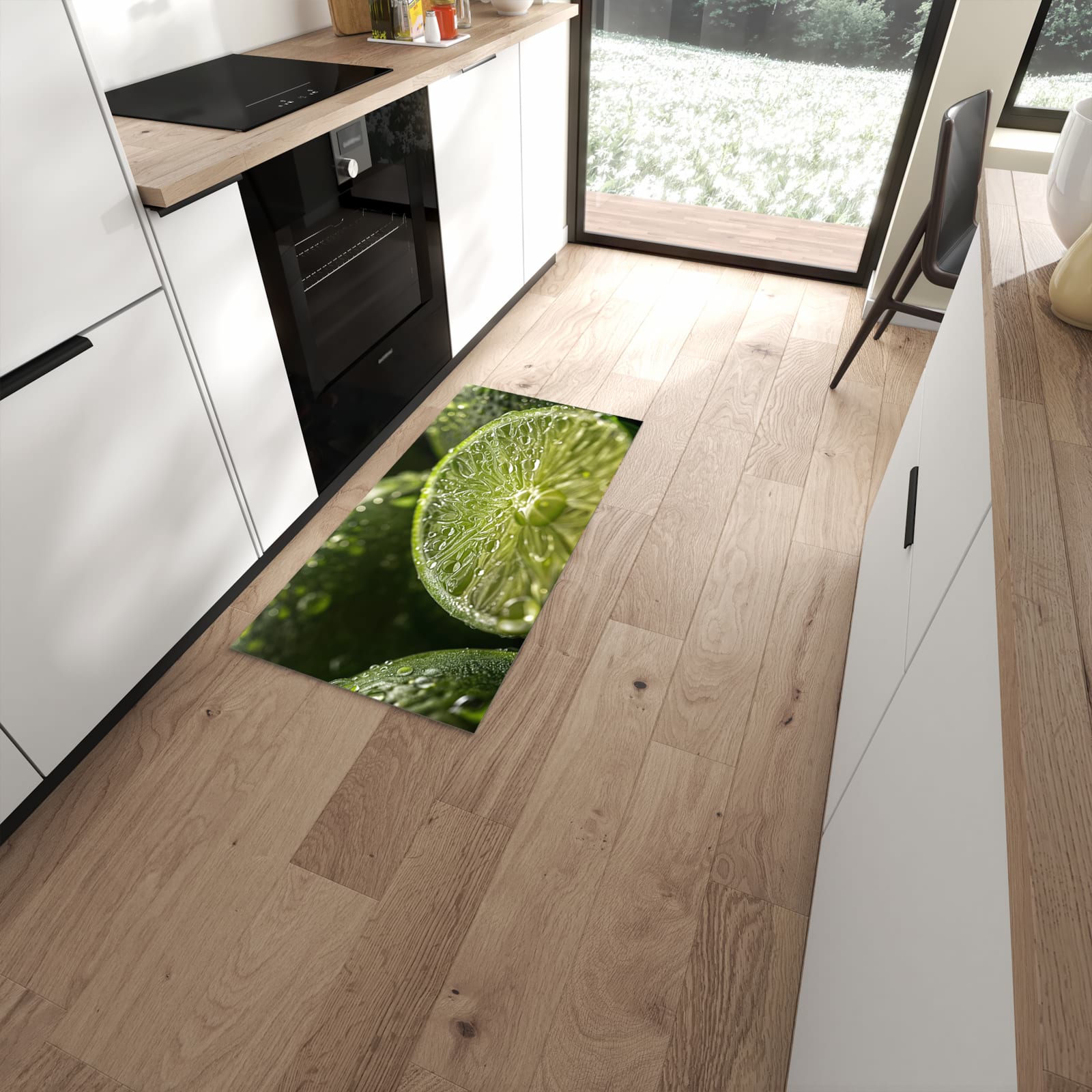 Farbbeständiger waschbarer Küchenläufer mit Motiv Limetten von Frische in moderner Küche #grösse_60 x 120 cm