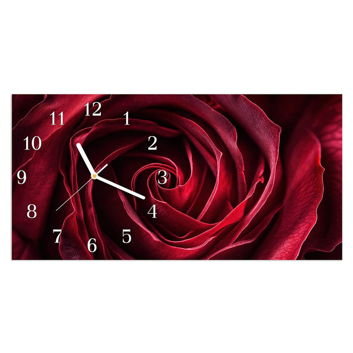 Wanduhr Rose Makroaufnahme aus Glas – Querformat 60 × 30 cm mit Ziffernblatt Klassisch