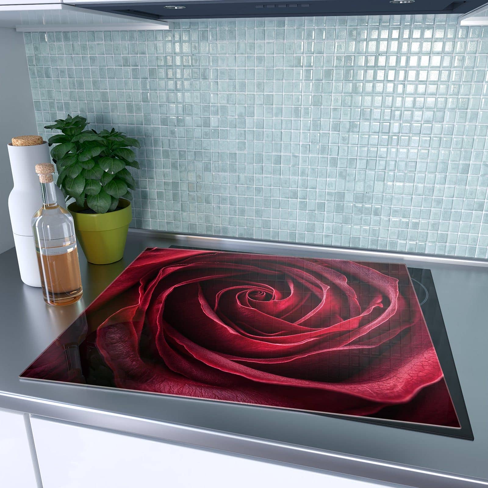 1-teilige Kochfeldabdeckung mit Rose Makroaufnahme-Motiv auf dem Ceranfeld