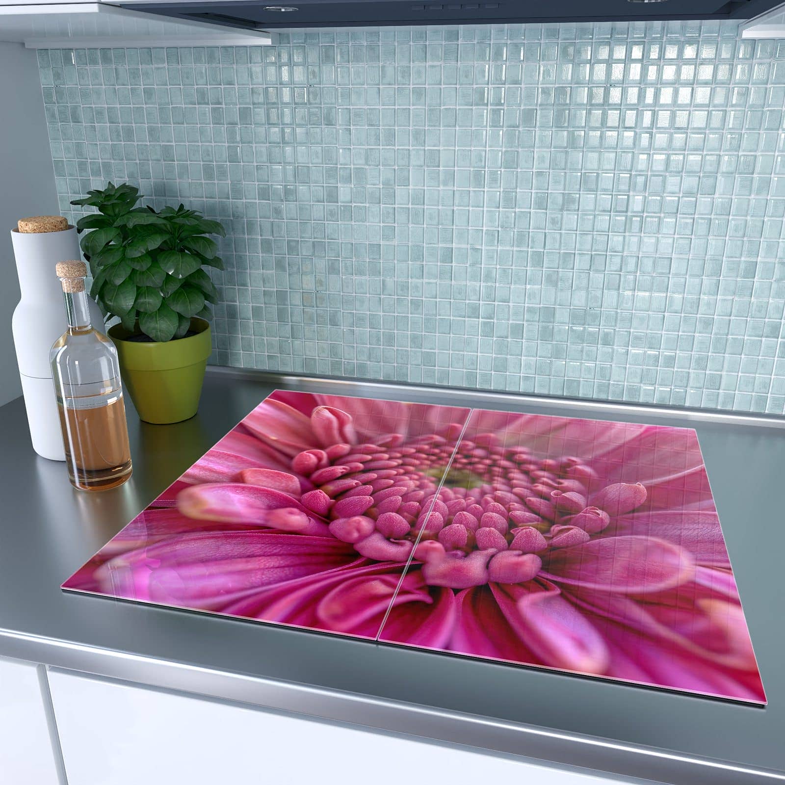 2-teilige Ceranfeldabdeckungen mit Nahaufnahme Blume-Motiv auf dem Ceranfeld