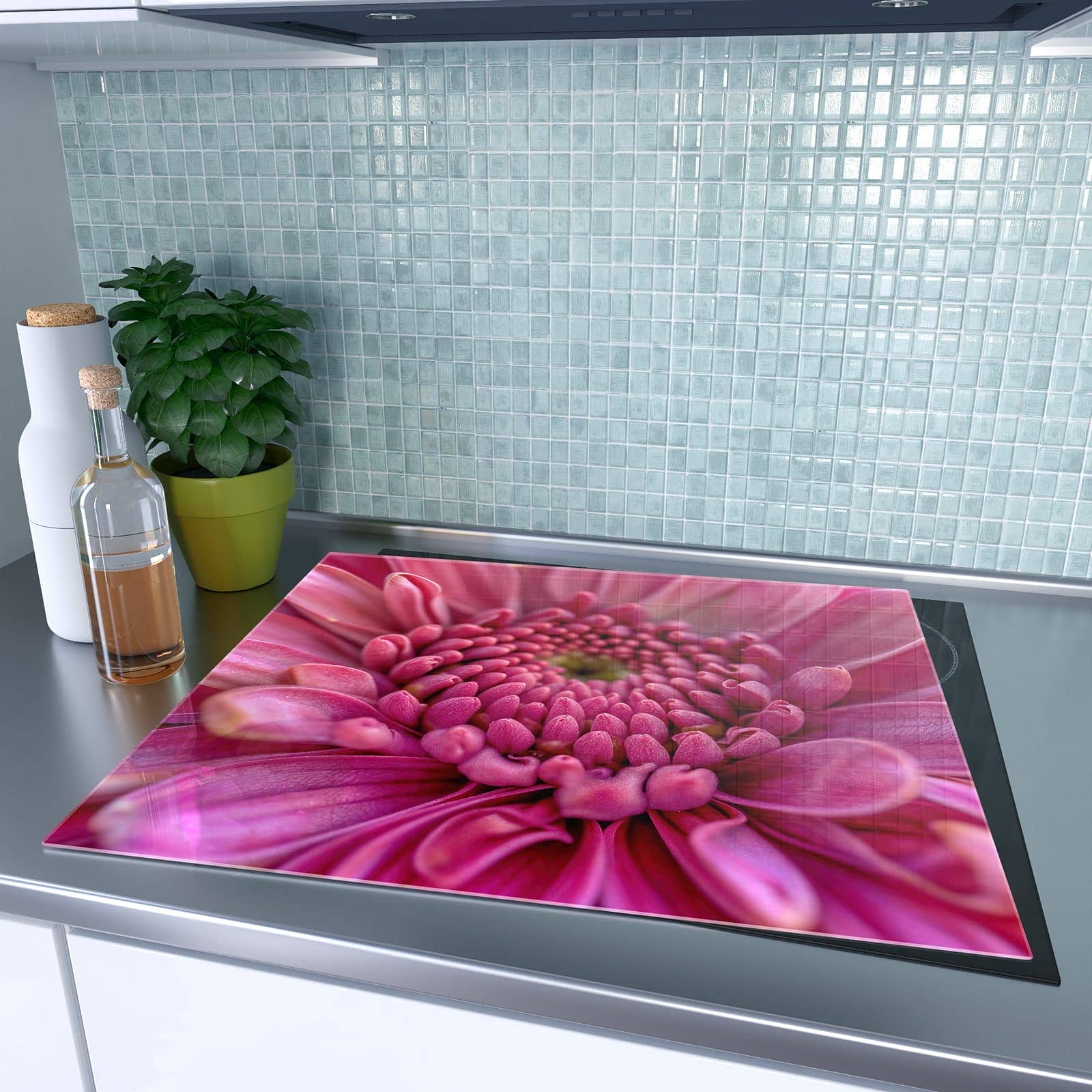 1-teilige Glasplatte für Herd mit Nahaufnahme Blume-Motiv auf dem Ceranfeld