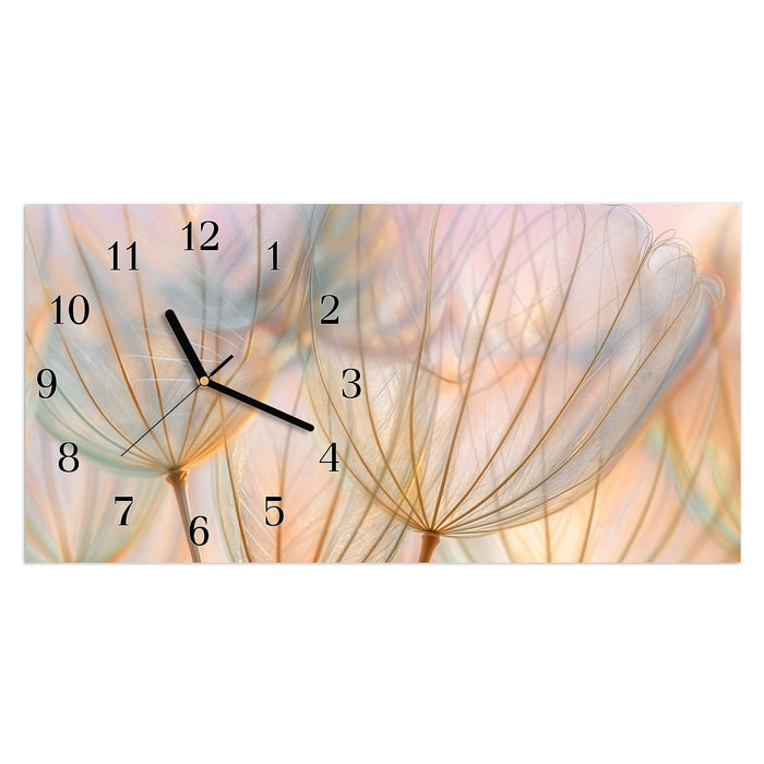 Wanduhr Pusteblumen Kunst aus Glas – Querformat 60 × 30 cm mit Ziffernblatt Klassisch