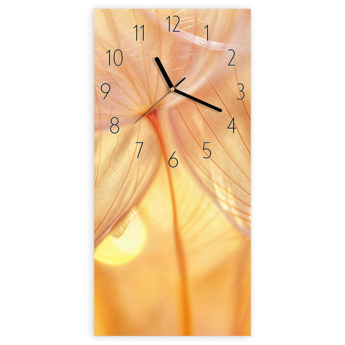 Wanduhr Dandelion Makroaufnahme aus Glas – Hochformat 30 × 60 cm mit Ziffernblatt Elegant