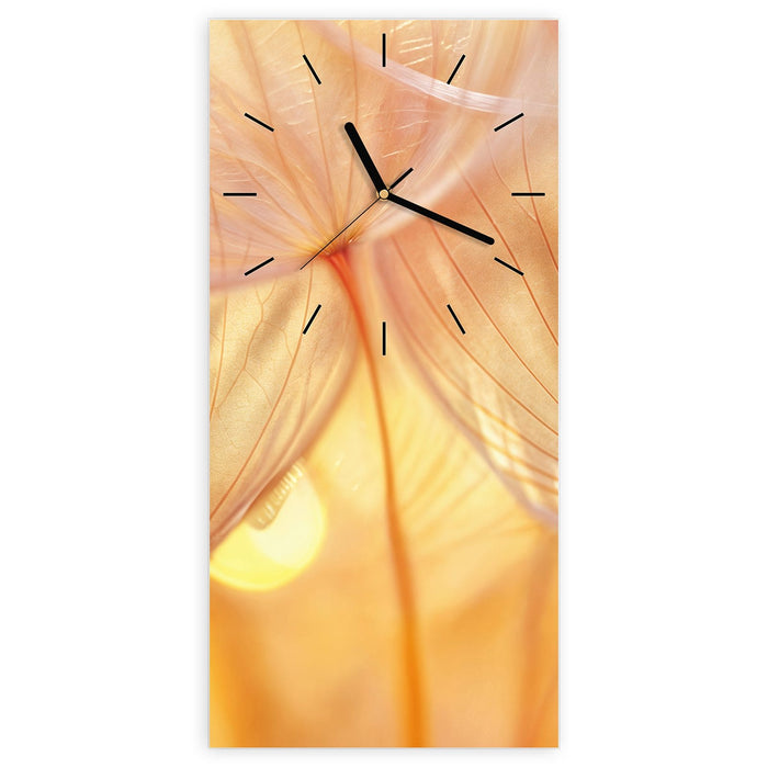 Wanduhr Dandelion Makroaufnahme aus Glas – Hochformat 30 × 60 cm mit Ziffernblatt Linie
