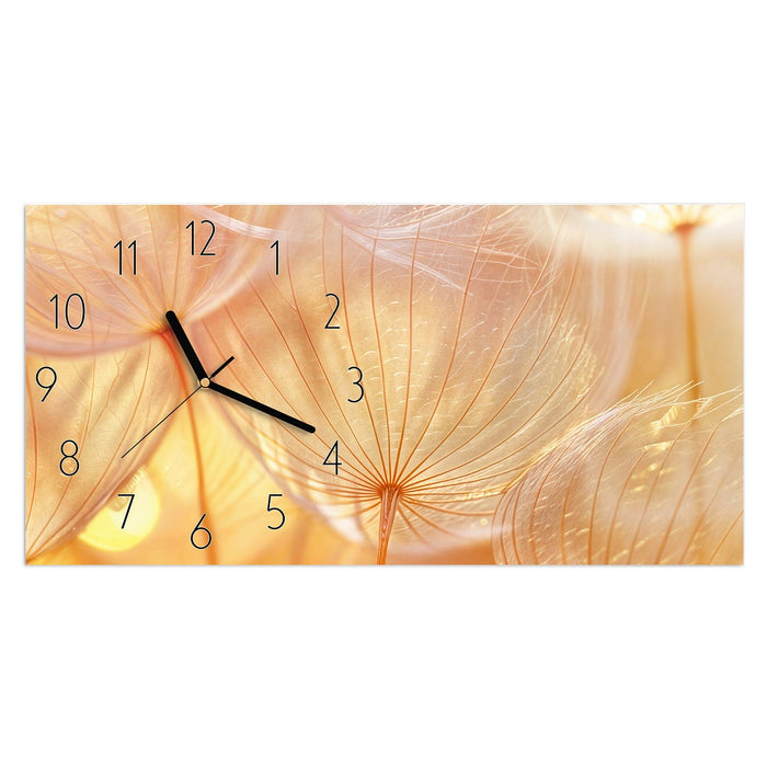 Wanduhr Dandelion Makroaufnahme aus Glas – Querformat 60 × 30 cm mit Ziffernblatt Elegant
