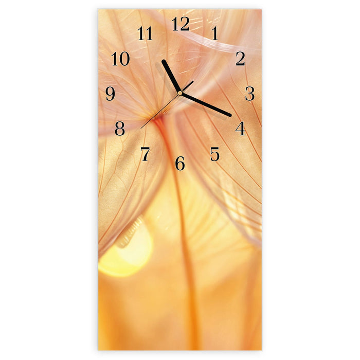 Wanduhr Dandelion Makroaufnahme aus Glas – Hochformat 30 × 60 cm mit Ziffernblatt Klassisch