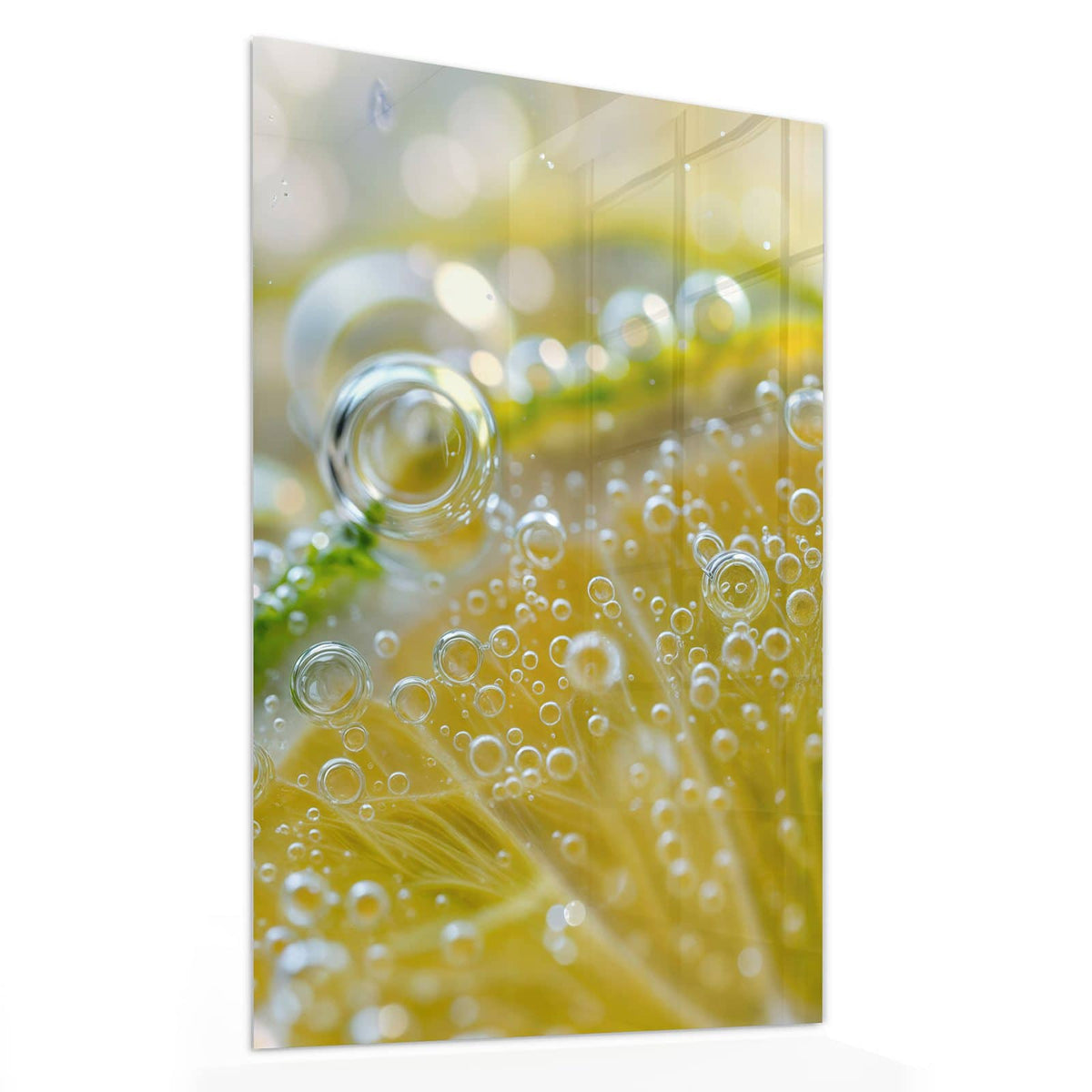 Glasbild Zitrone im Sprudel von der Seite, 4 mm Echtglas