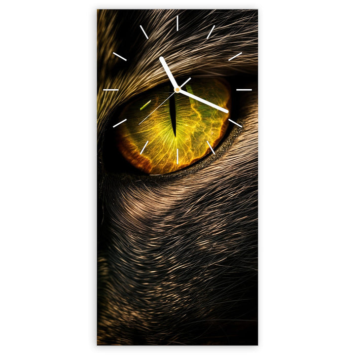 Wanduhr Katzenaugen Nahaufnahme aus Glas – Hochformat 30 × 60 cm mit Ziffernblatt Linie