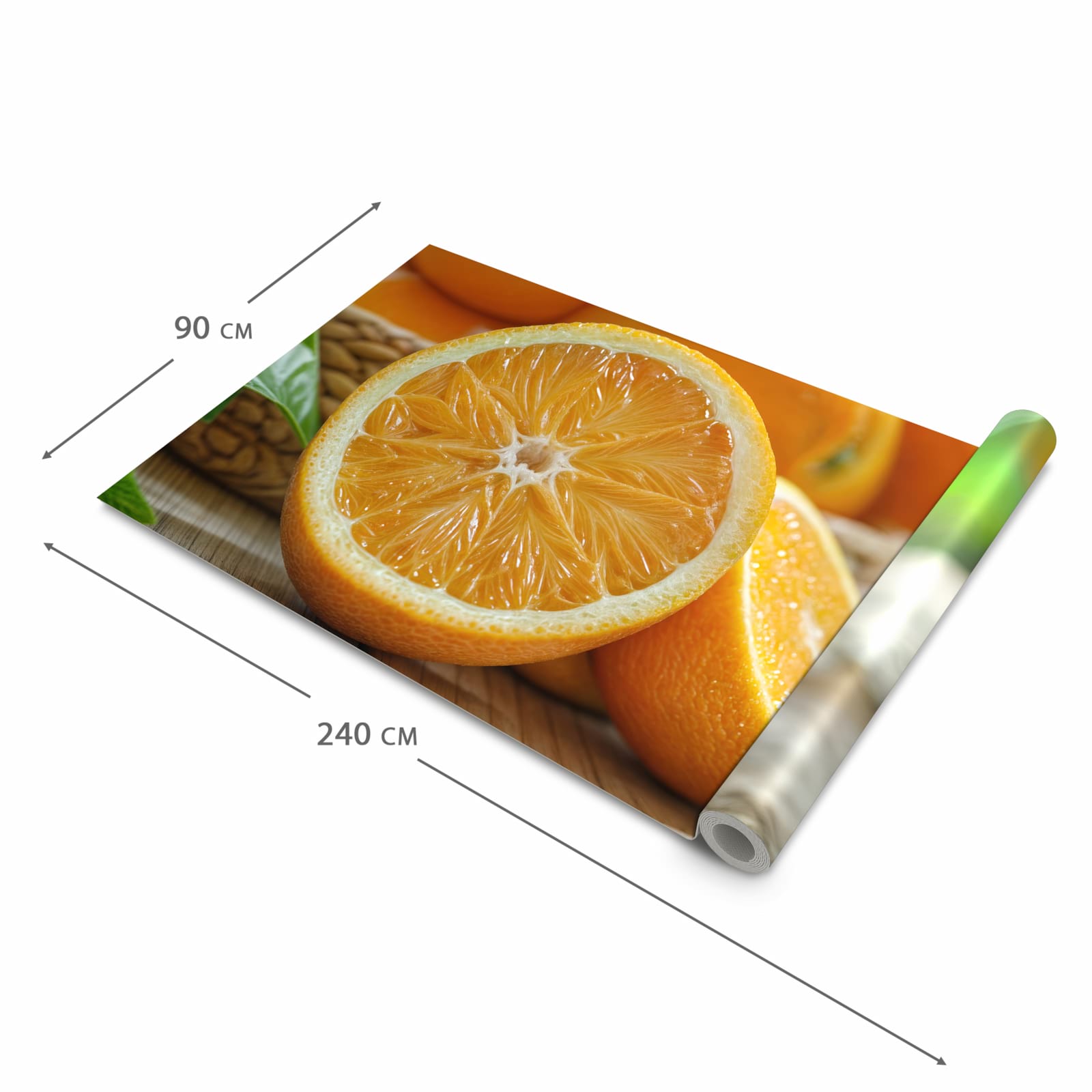 Hygienischer moderner Küchenläufer mit Motiv Frische Orangen in der Grösse 80x200 cm