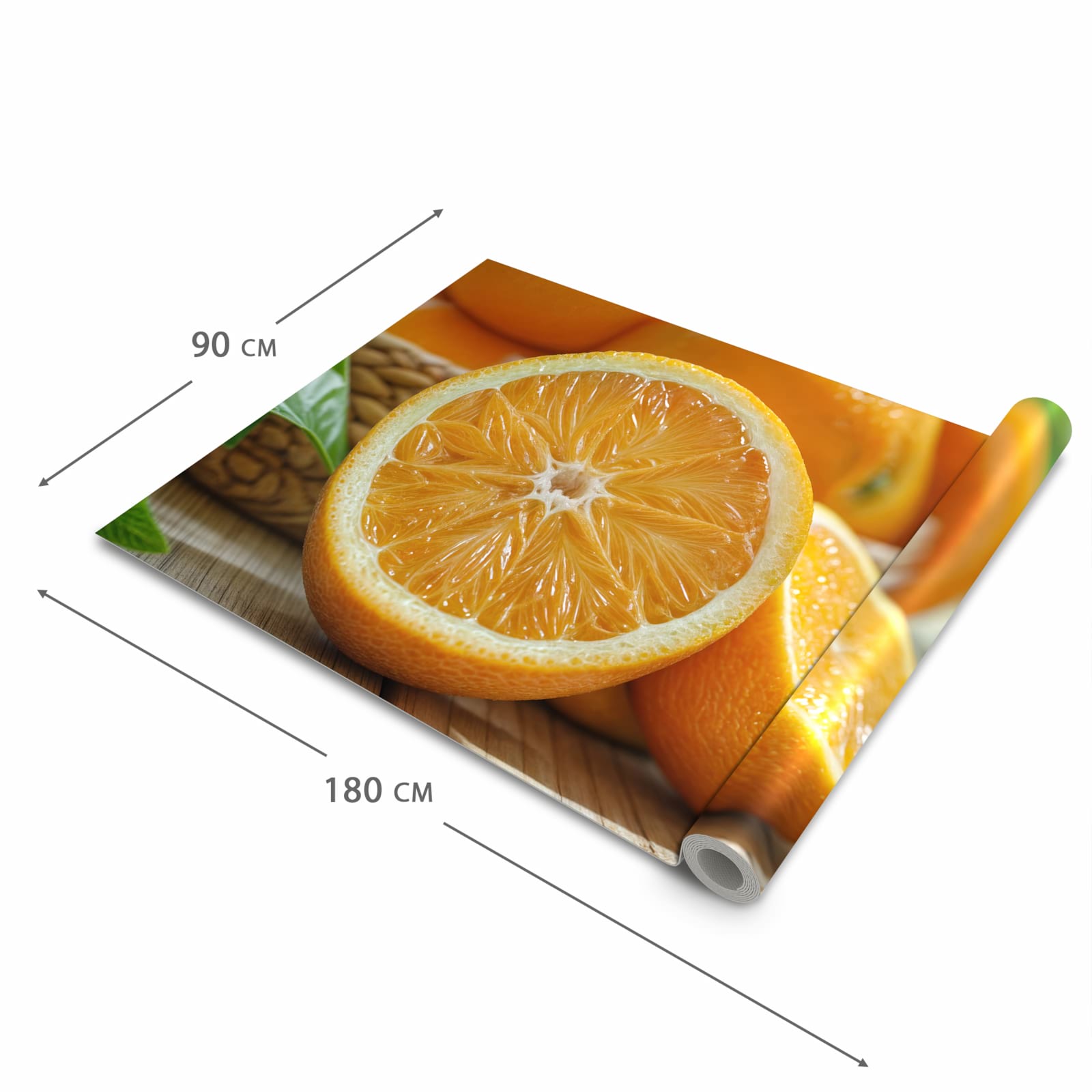 Waschbarer Küchenläufer mit Motiv Frische Orangen in der Grösse 80x200 cm für angenehme Haptik