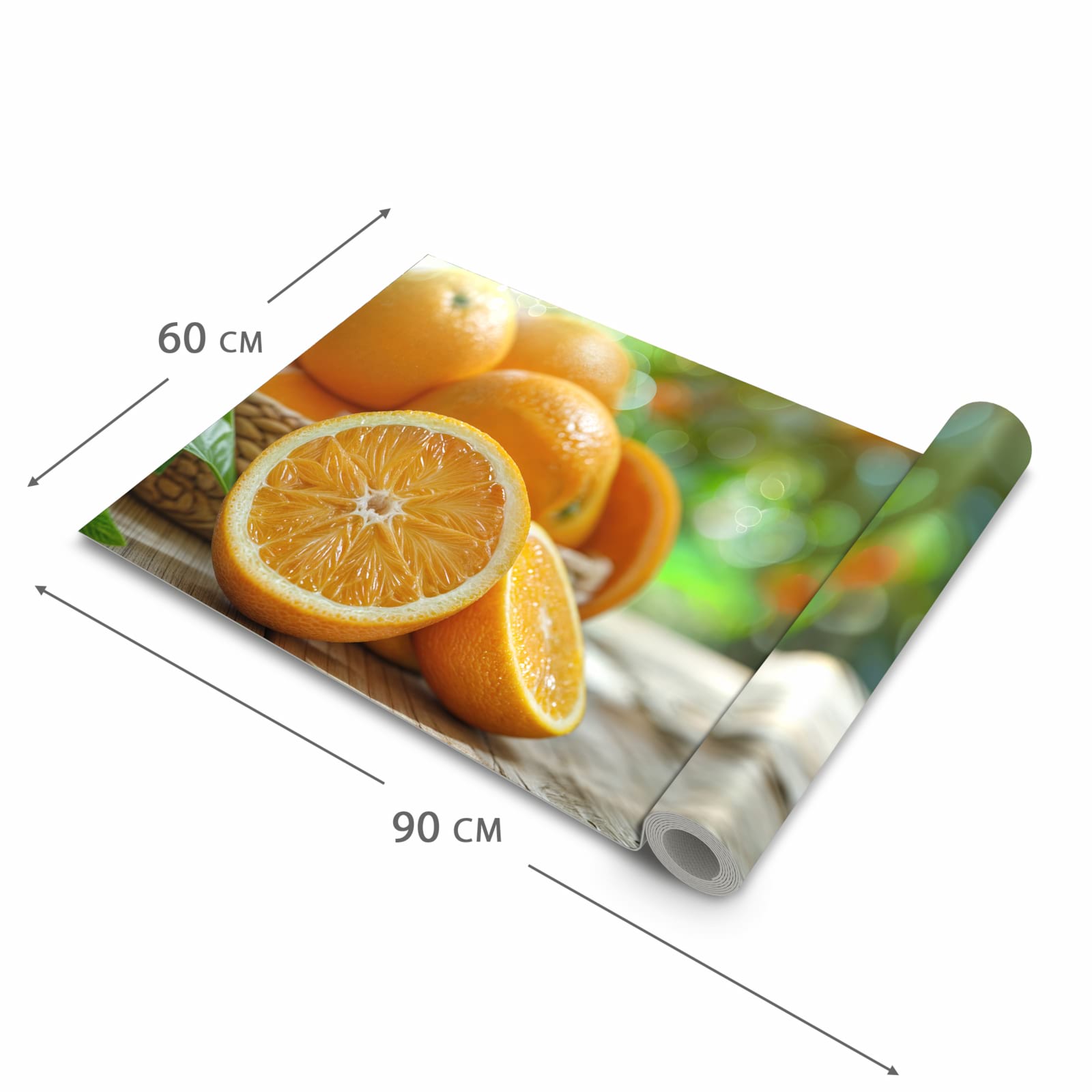 Flacher rutschfester Küchenläufer mit Motiv Frische Orangen in der Grösse 80x200 cm