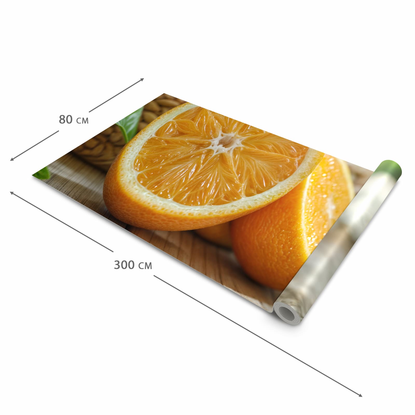 Pflegeleichter Küchenläufer nach Maß mit Motiv Frische Orangen in der Größe 80x200 cm