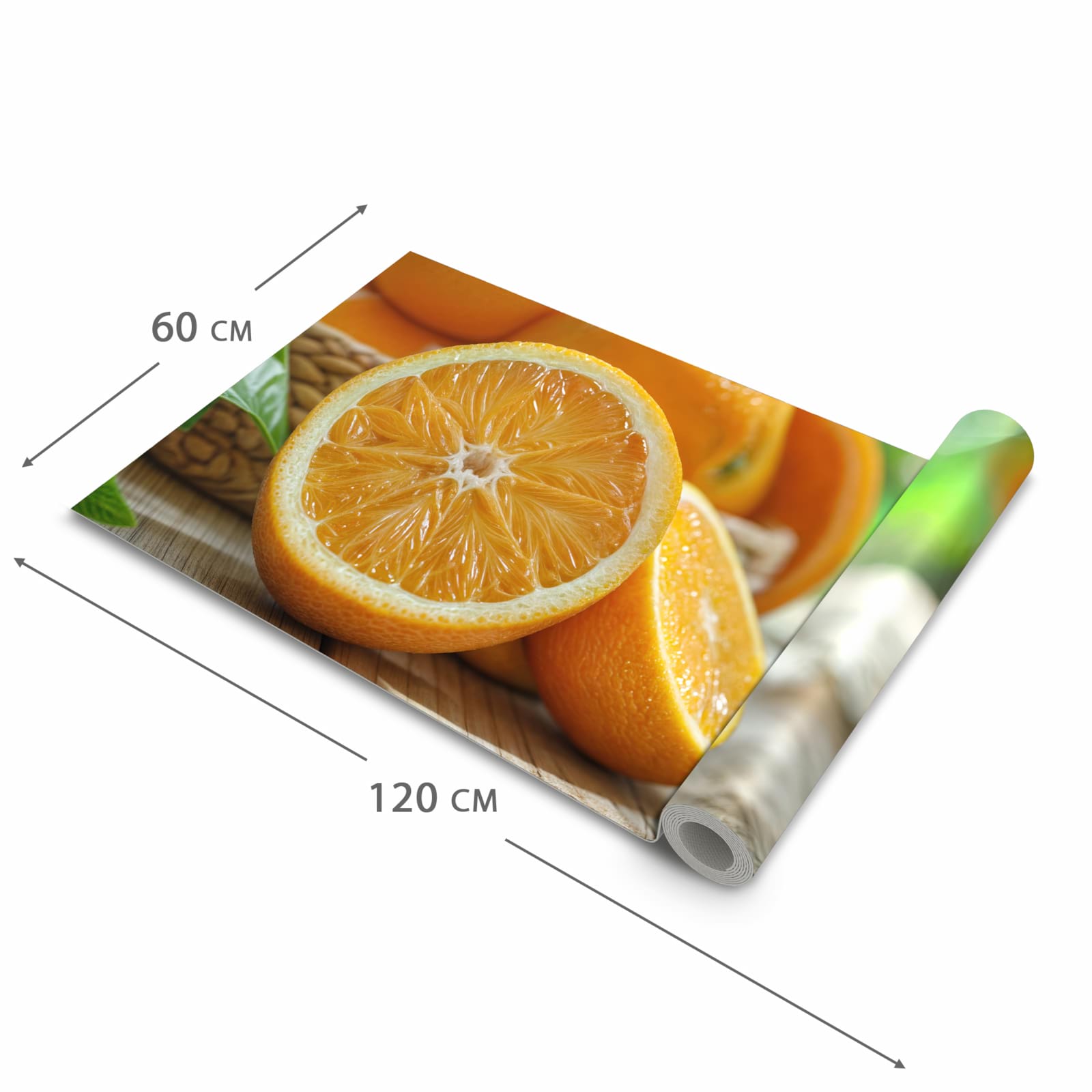 Waschbarer Küchenteppich mit Motiv Frische Orangen in der Grösse 80x200 cm für Trittkomfort