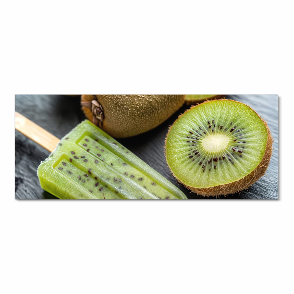 Hygienischer Küchenläufer mit Motiv Kiwi Eis am Stiel in Frontansicht - waschbar für die Küche