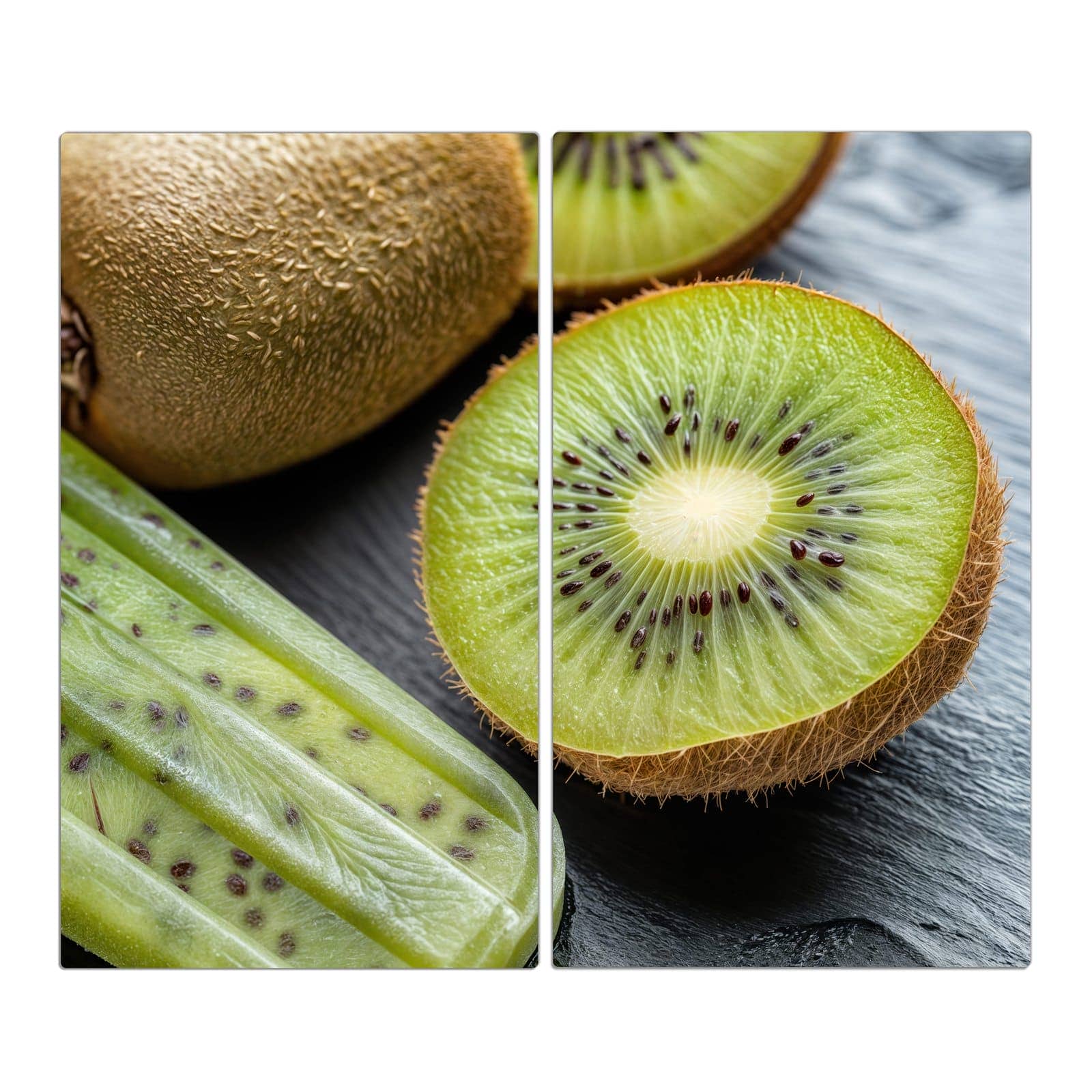 2-teilige Herdabdeckung für Induktionsfeld mit Kiwi Eis am Stiel-Motiv in der Frontansicht #grösse_2-Teilig (60x52cm)