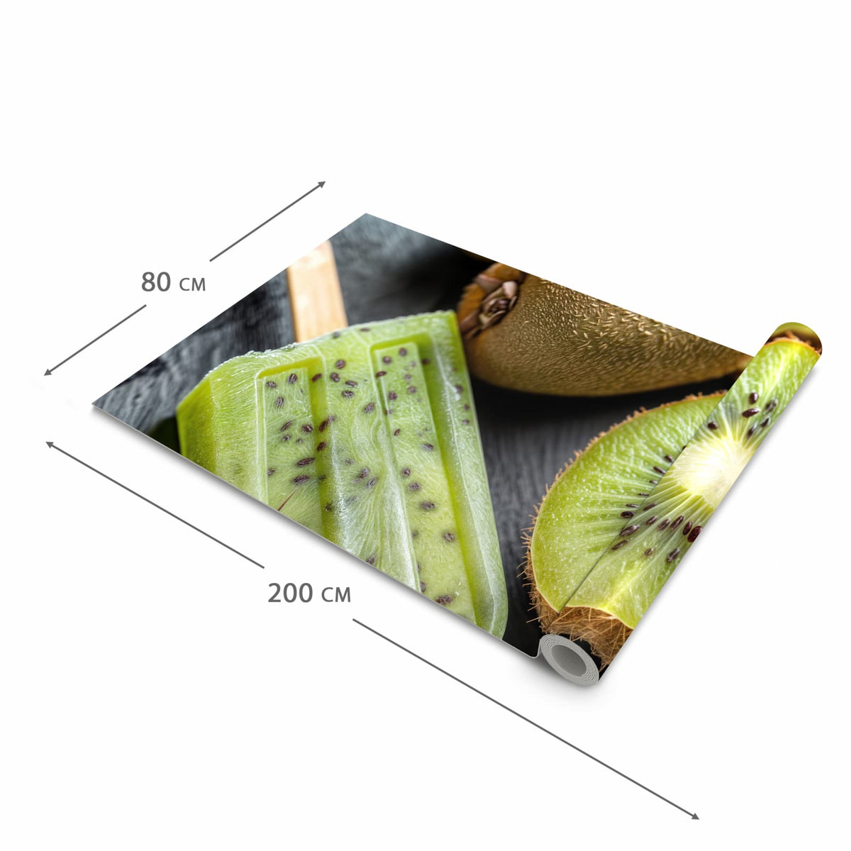 Formstabiler rutschfester Küchenteppich mit Motiv Kiwi Eis am Stiel in der Grösse 80x200 cm