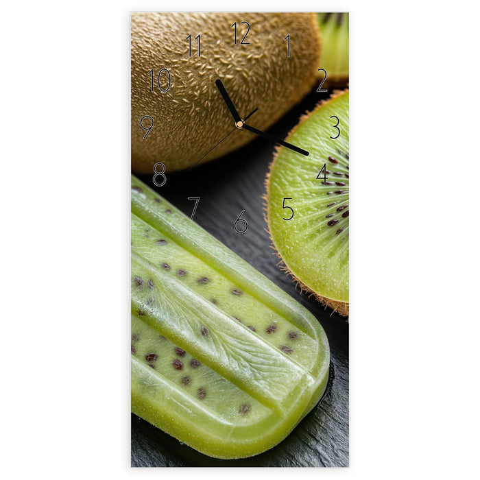 Wanduhr Kiwi Eis am Stiel aus Glas – Hochformat 30 × 60 cm mit Ziffernblatt Elegant