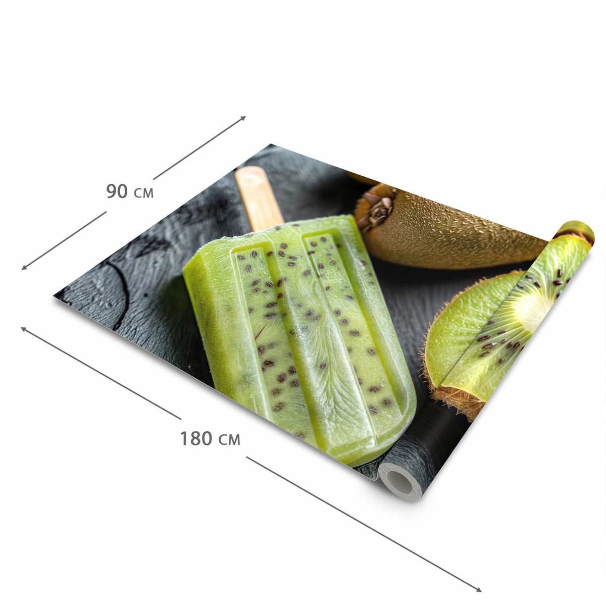 Abriebfester großer Küchenteppich mit Motiv Kiwi Eis am Stiel in der Größe 80x200 cm